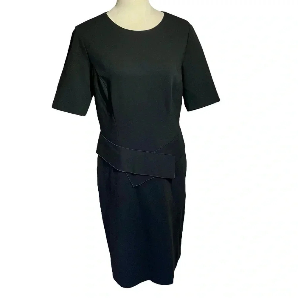 Lafayette 148 New York Asymmetrical Waist Detail Sheath Midi Dress Women Size‎ M
